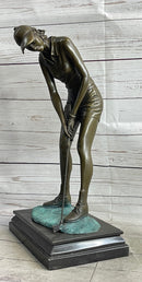 Female Golfer Bronze Sculpture Trophy by Milo on Marble Base
