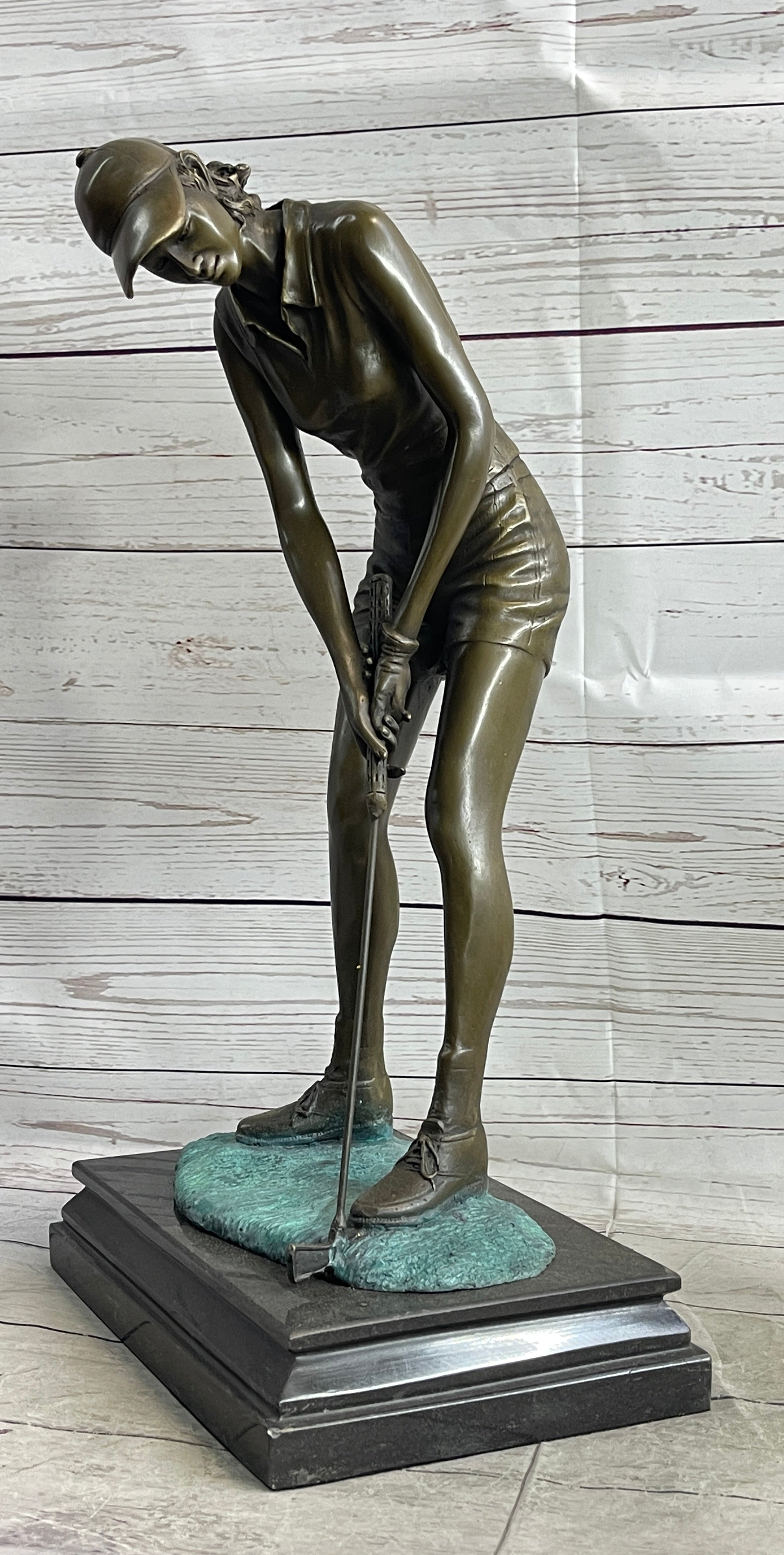 Female Golfer Bronze Sculpture Trophy by Milo on Marble Base