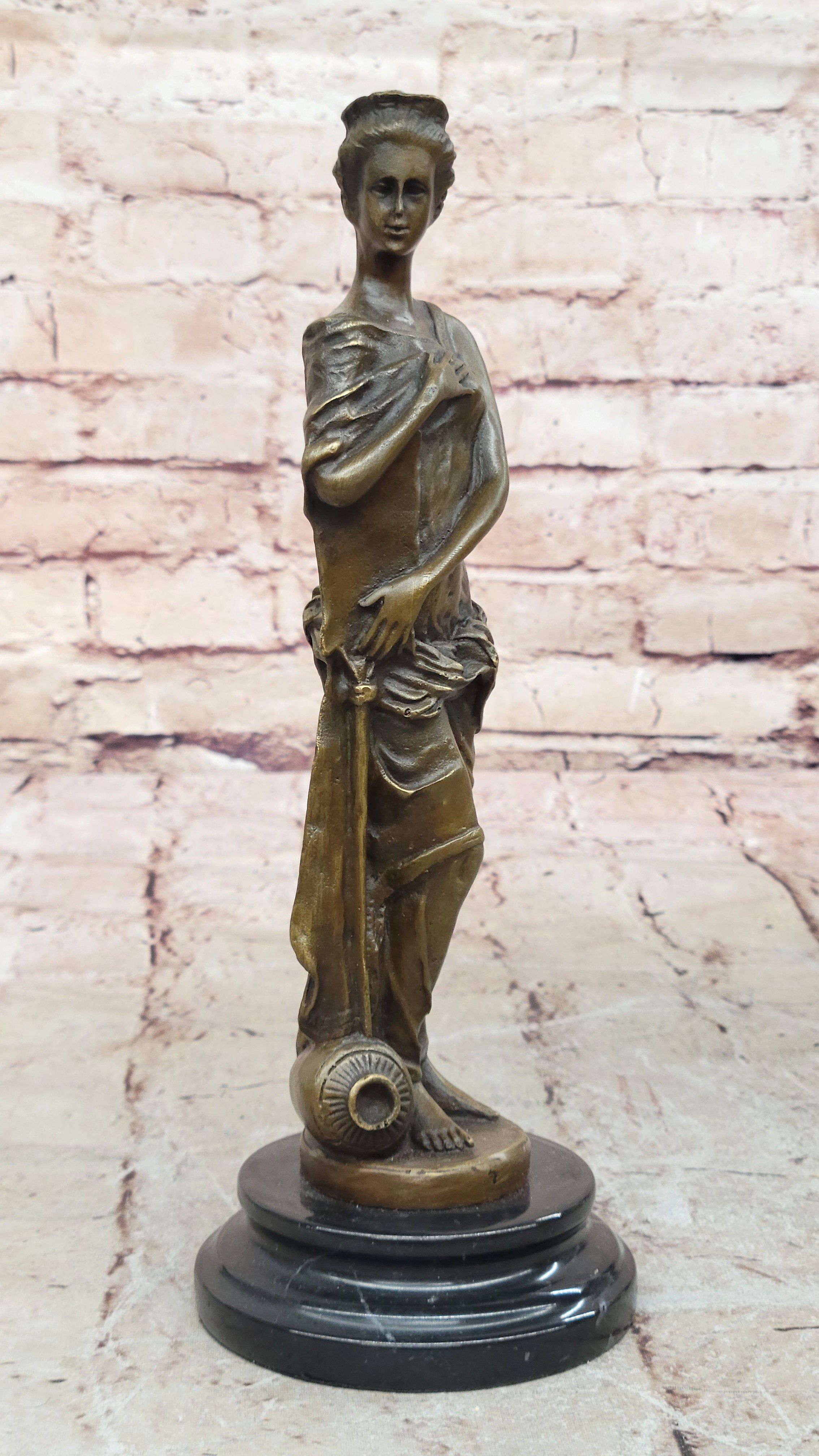 Classical Bronze Lady Sculpture on Marble Base