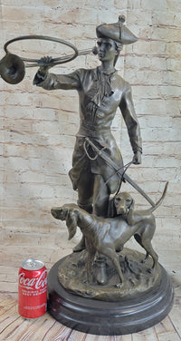 Military Bugler With Hound Dogs Bronze Sculpture 26" x 19"
