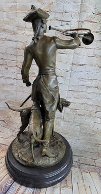 Military Bugler With Hound Dogs Bronze Sculpture 26" x 19"