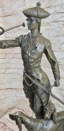 Military Bugler With Hound Dogs Bronze Sculpture 26" x 19"