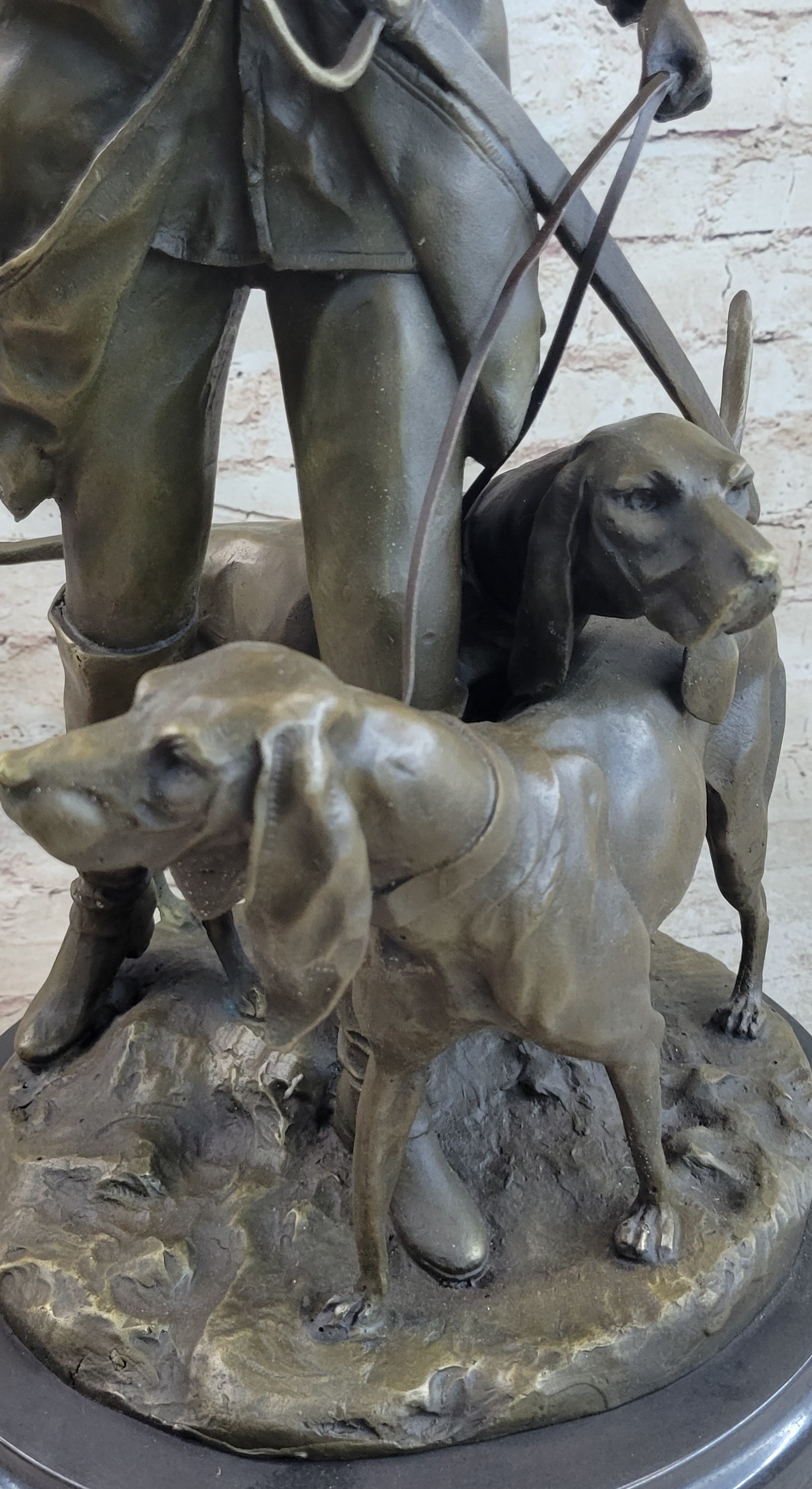Military Bugler With Hound Dogs Bronze Sculpture 26" x 19"