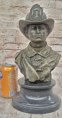 Firefighter Fireman Bronze Metal Bust on Marble Base
