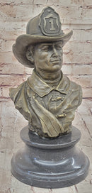 Firefighter Fireman Bronze Metal Bust on Marble Base