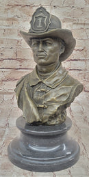Firefighter Fireman Bronze Metal Bust on Marble Base