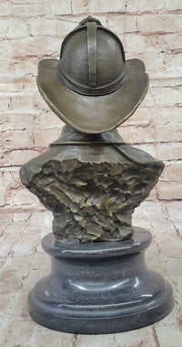 Firefighter Fireman Bronze Metal Bust on Marble Base