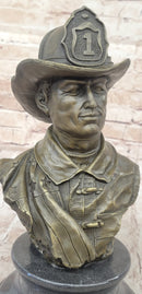 Firefighter Fireman Bronze Metal Bust on Marble Base