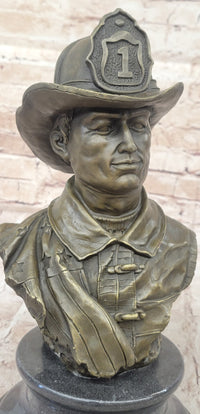 Firefighter Fireman Bronze Metal Bust on Marble Base