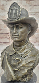 Firefighter Fireman Bronze Metal Bust on Marble Base