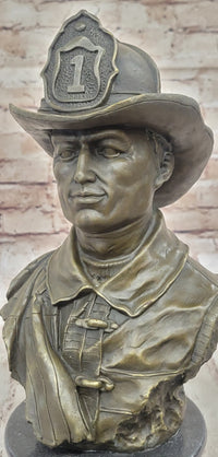 Firefighter Fireman Bronze Metal Bust on Marble Base