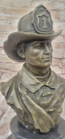 Firefighter Fireman Bronze Metal Bust on Marble Base
