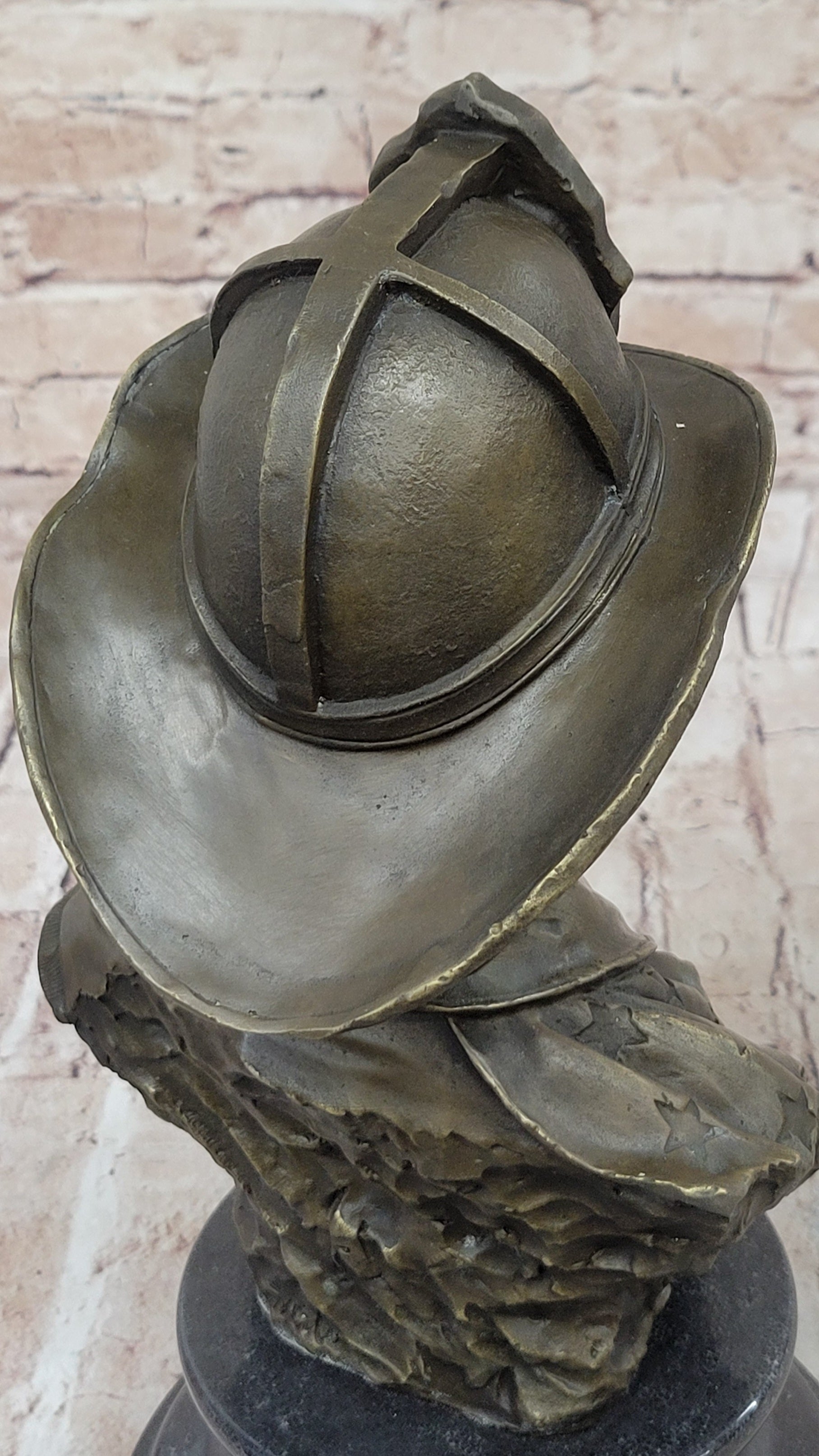Firefighter Fireman Bronze Metal Bust on Marble Base