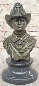 Firefighter Fireman Bronze Metal Bust on Marble Base