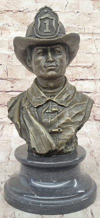 Firefighter Fireman Bronze Metal Bust on Marble Base