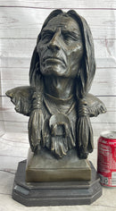 Native American Indian Old Man Weathered Face Bronze Bust