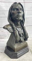Native American Indian Old Man Weathered Face Bronze Bust