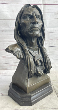 Native American Indian Old Man Weathered Face Bronze Bust