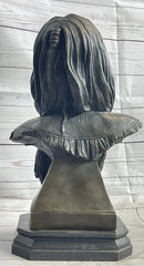 Native American Indian Old Man Weathered Face Bronze Bust