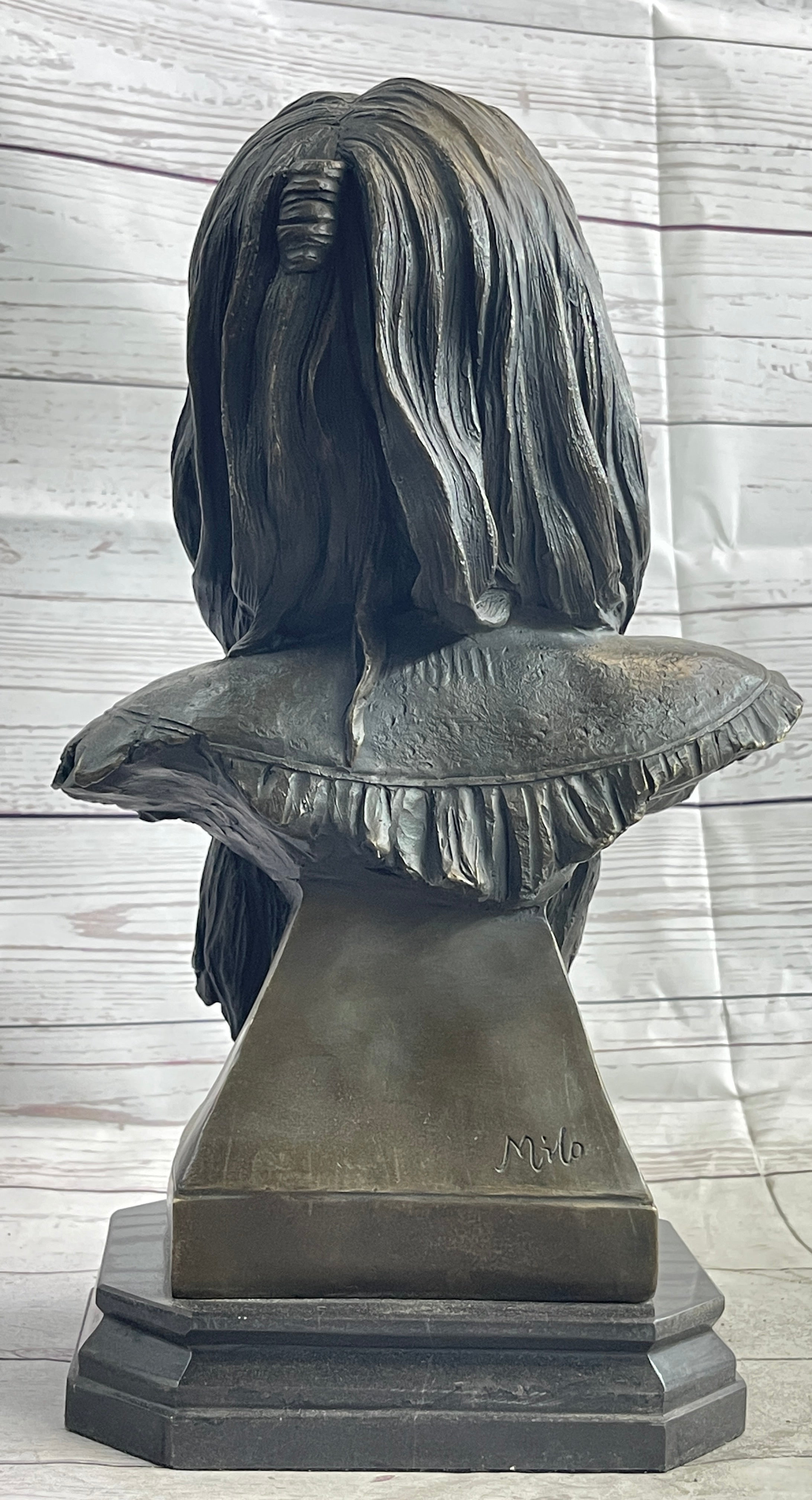 Native American Indian Old Man Weathered Face Bronze Bust