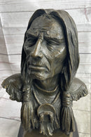 Native American Indian Old Man Weathered Face Bronze Bust