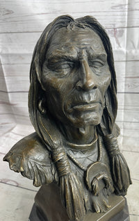 Native American Indian Old Man Weathered Face Bronze Bust
