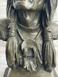 Native American Indian Old Man Weathered Face Bronze Bust