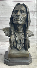 Native American Indian Old Man Weathered Face Bronze Bust