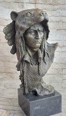 Native American Chief Warrior Bear Headdress Bronze by Milo