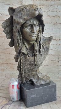 Native American Chief Warrior Bear Headdress Bronze by Milo