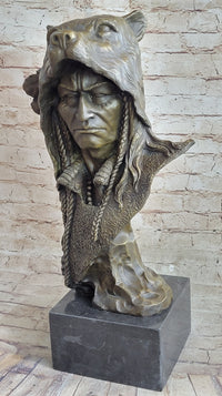 Native American Chief Warrior Bear Headdress Bronze by Milo