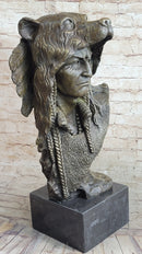 Native American Chief Warrior Bear Headdress Bronze by Milo