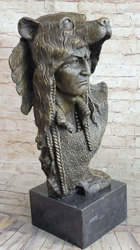 Native American Chief Warrior Bear Headdress Bronze by Milo