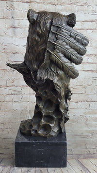 Native American Chief Warrior Bear Headdress Bronze by Milo