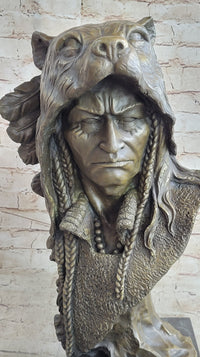 Native American Chief Warrior Bear Headdress Bronze by Milo