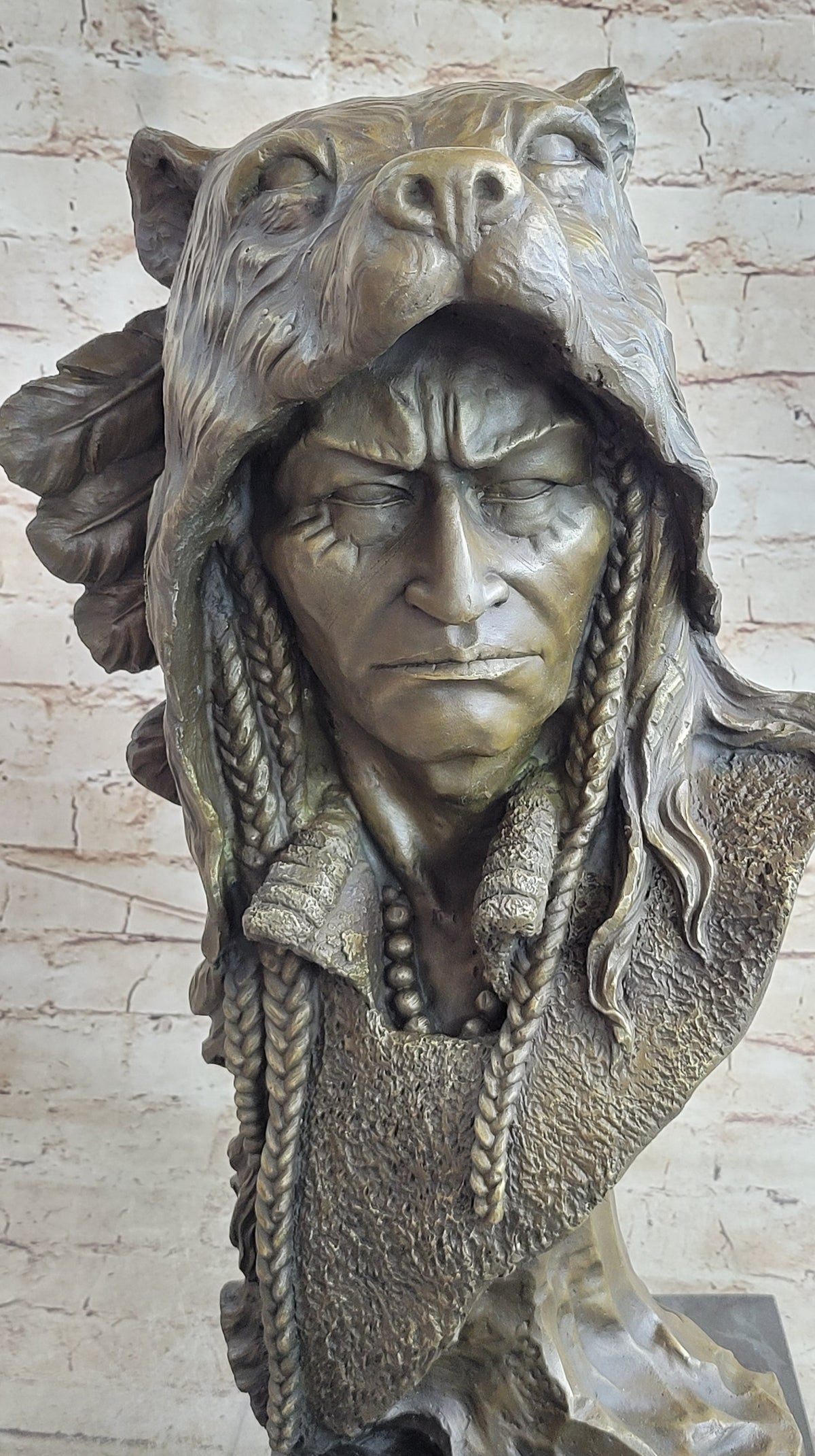 Native American Chief Warrior Bear Headdress Bronze by Milo