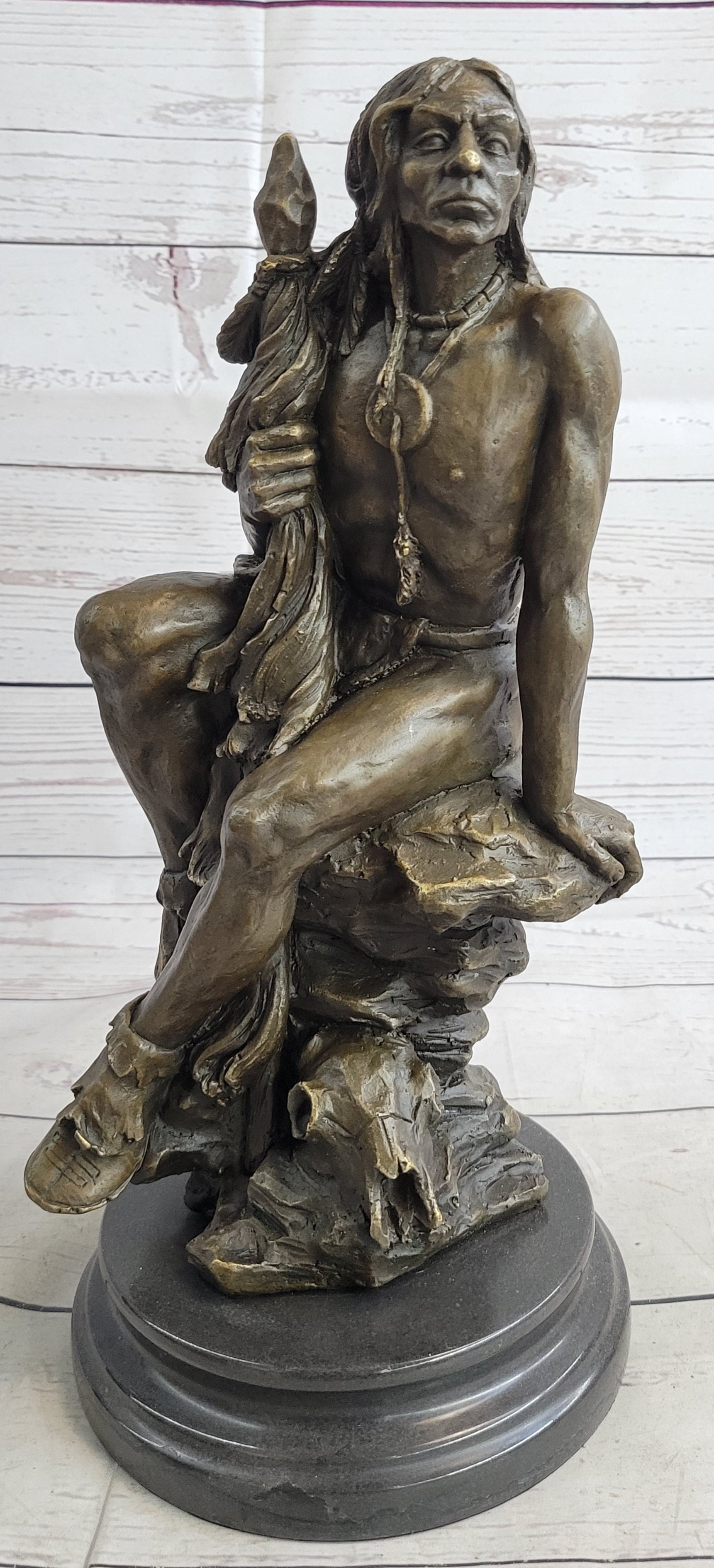 Signed Original Western Art by Nick Native American Warrior Bronze