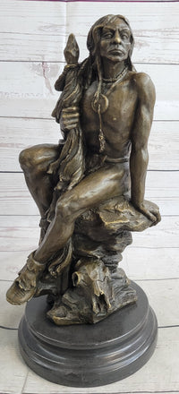 Signed Original Western Art by Nick Native American Warrior Bronze
