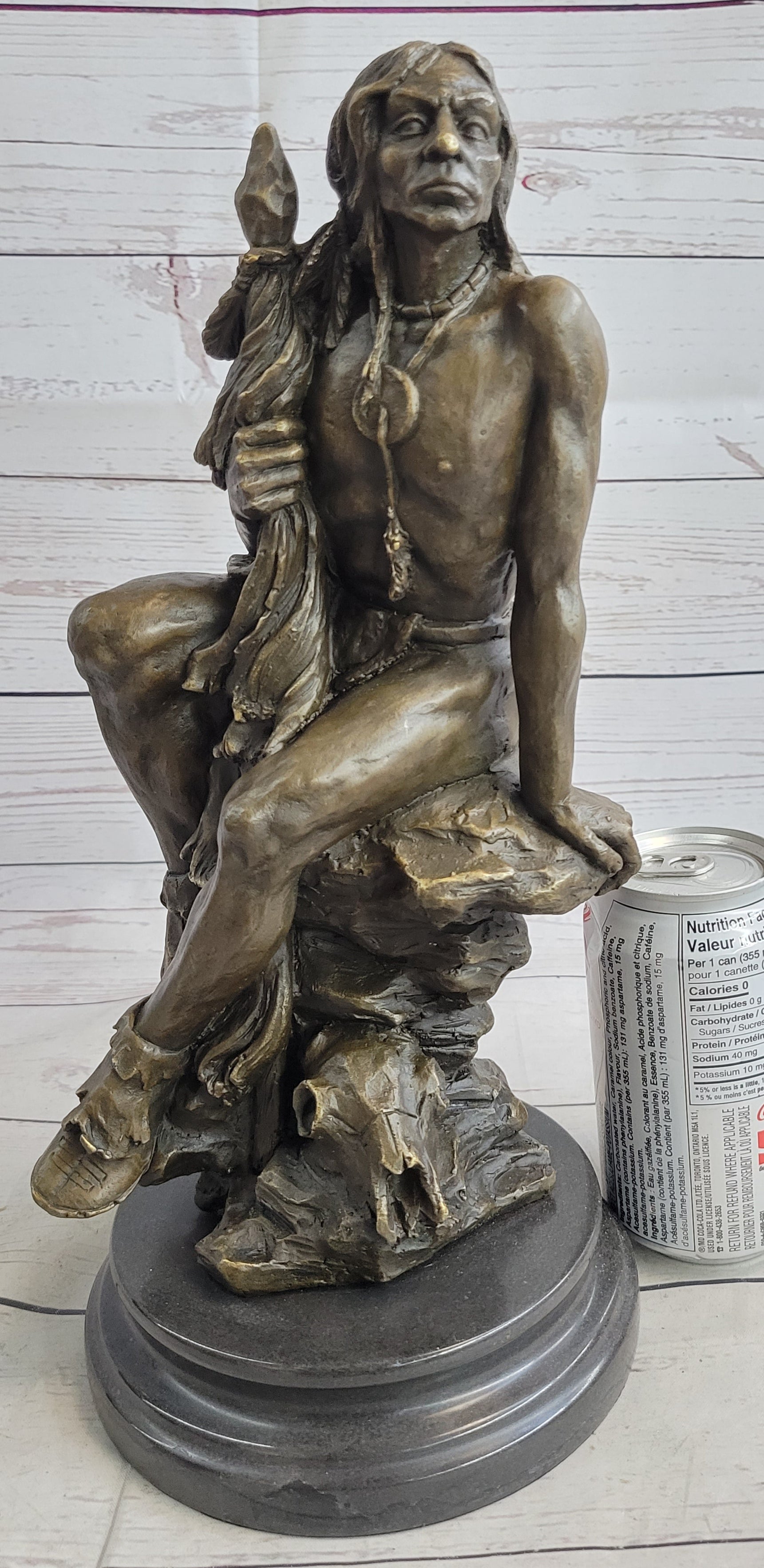 Signed Original Western Art by Nick Native American Warrior Bronze