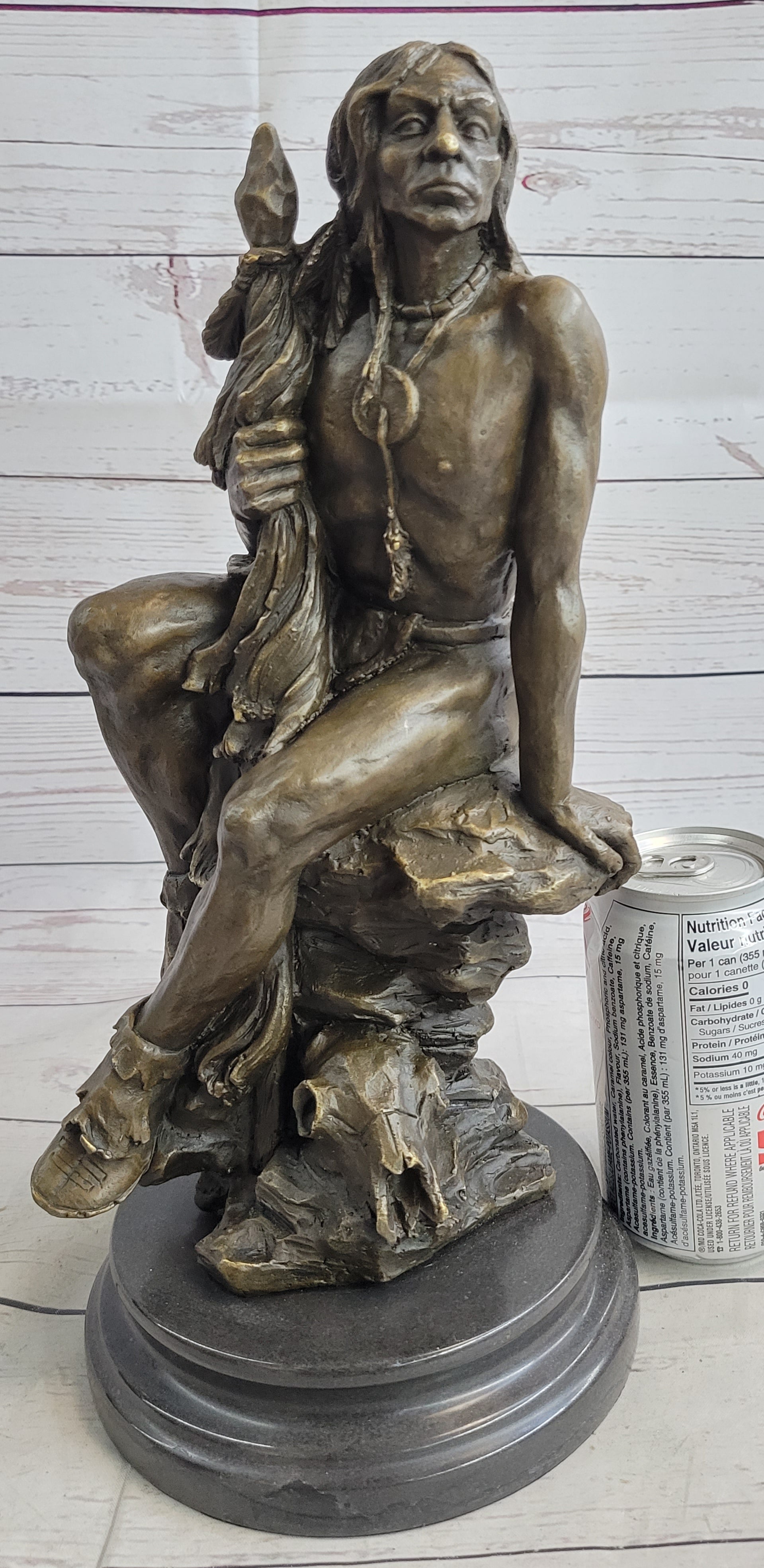 Signed Original Western Art by Nick Native American Warrior Bronze