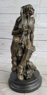 Signed Original Western Art by Nick Native American Warrior Bronze