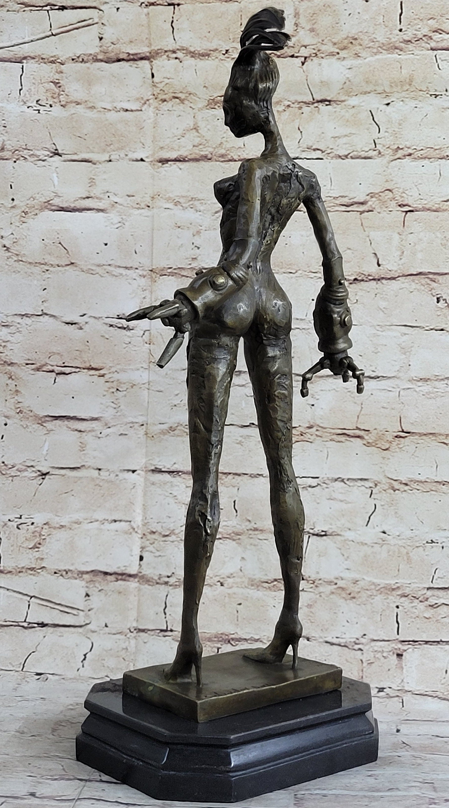 Steampunk Nude Female Figure Surrealist Dali Bronze Sculpture Statue on Marble Base