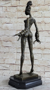 Steampunk Nude Female Figure Surrealist Dali Bronze Sculpture Statue on Marble Base