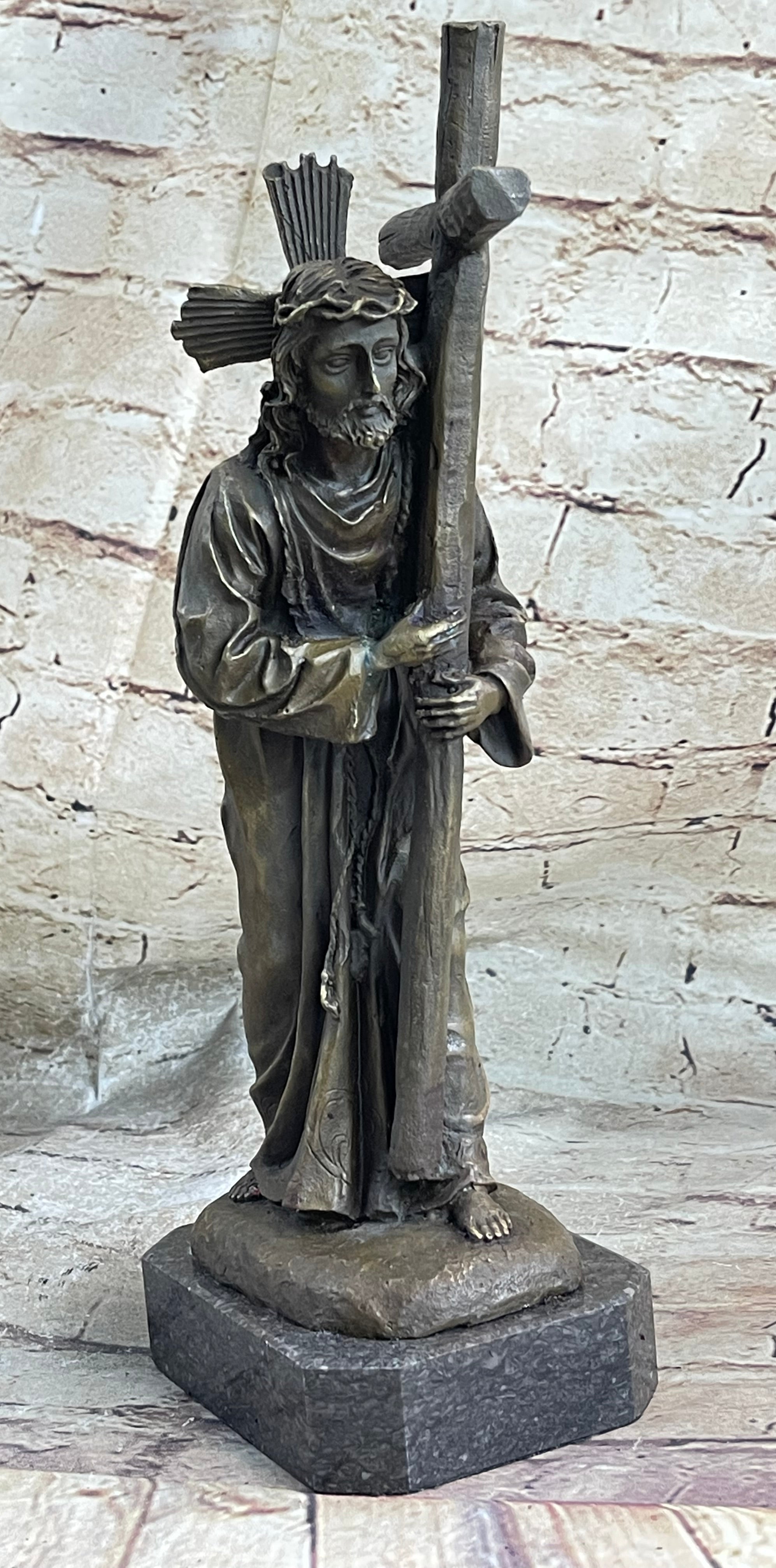 Signed Valli Jesus Christ Forced To Carry Cross Bronze Sculpture