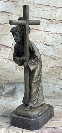 Signed Valli Jesus Christ Forced To Carry Cross Bronze Sculpture