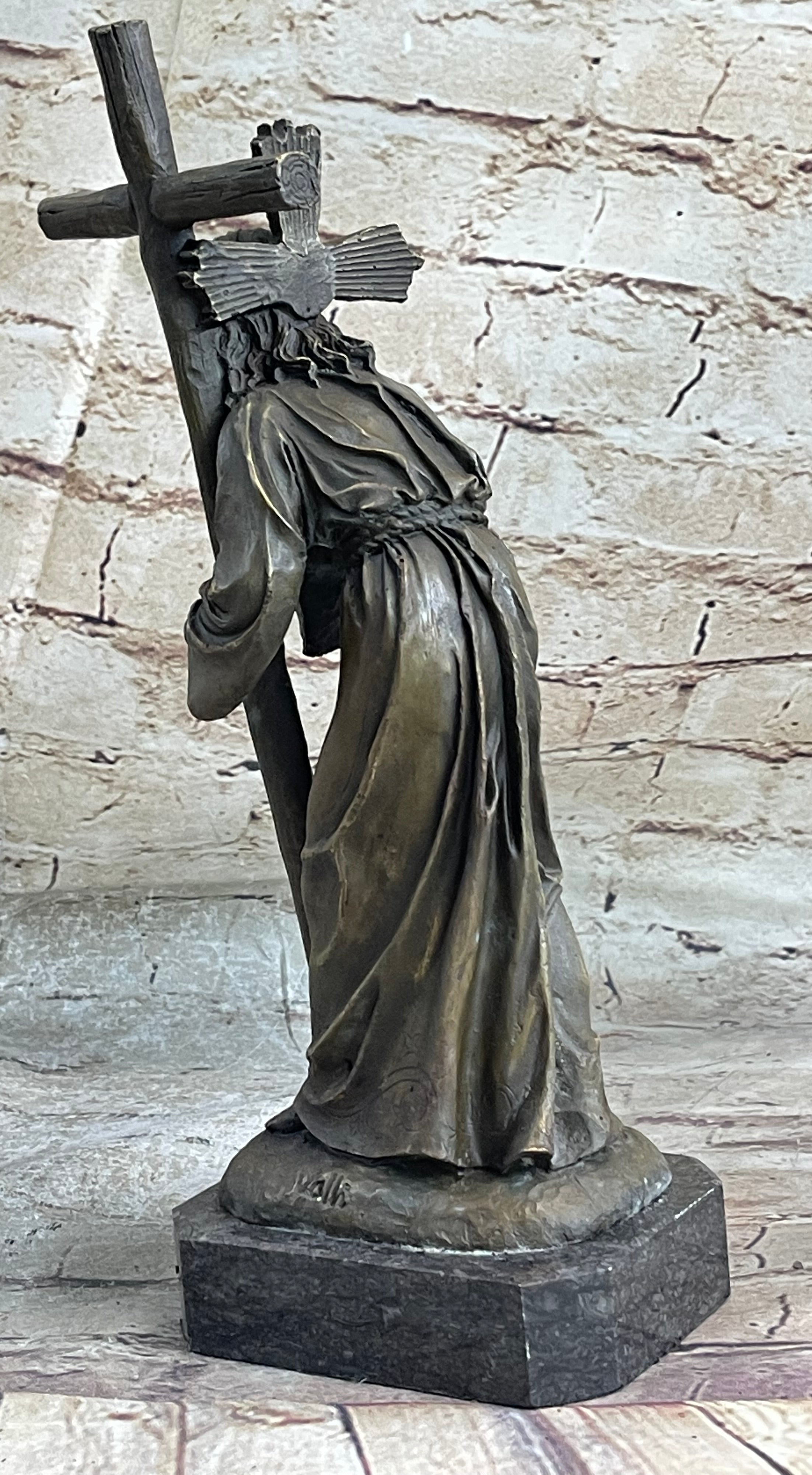 Signed Valli Jesus Christ Forced To Carry Cross Bronze Sculpture