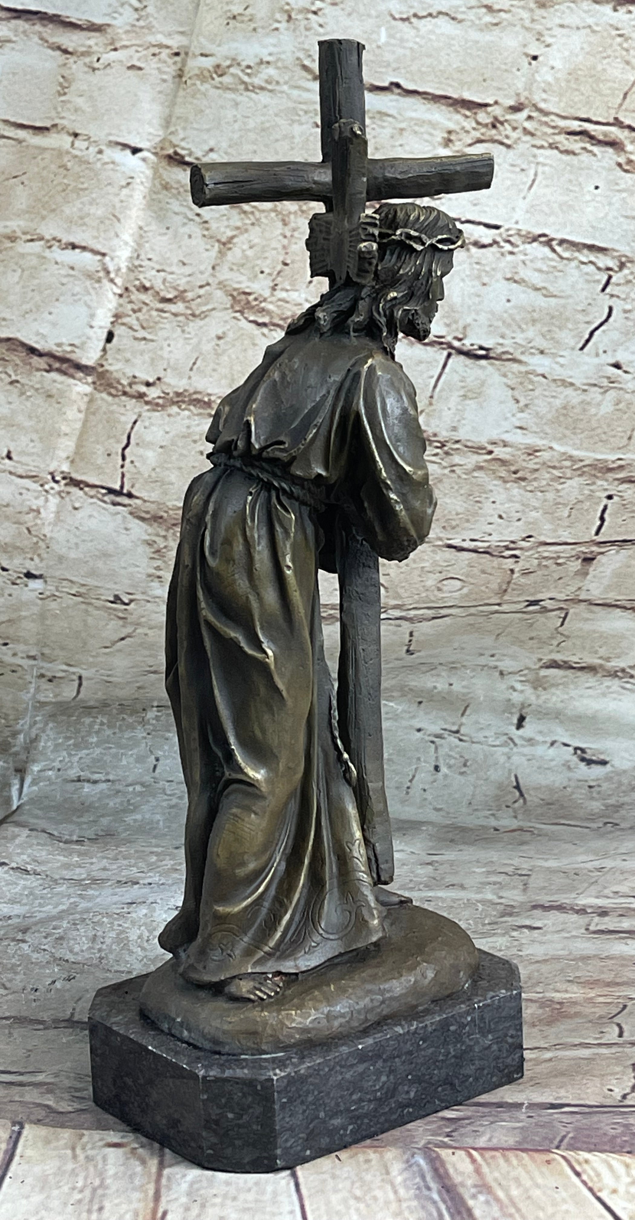 Signed Valli Jesus Christ Forced To Carry Cross Bronze Sculpture