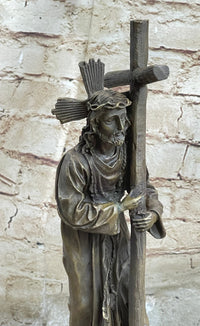 Signed Valli Jesus Christ Forced To Carry Cross Bronze Sculpture