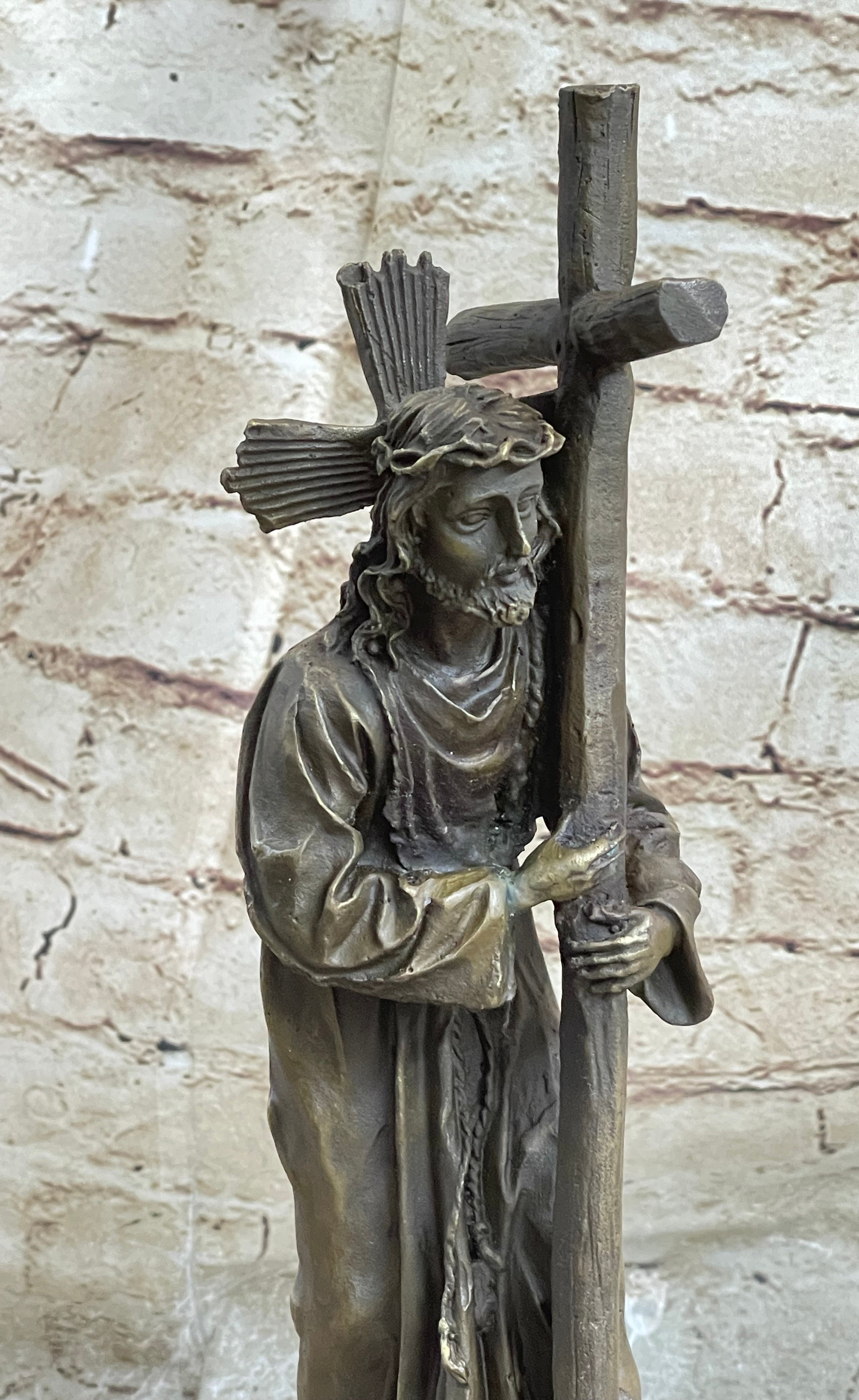 Signed Valli Jesus Christ Forced To Carry Cross Bronze Sculpture