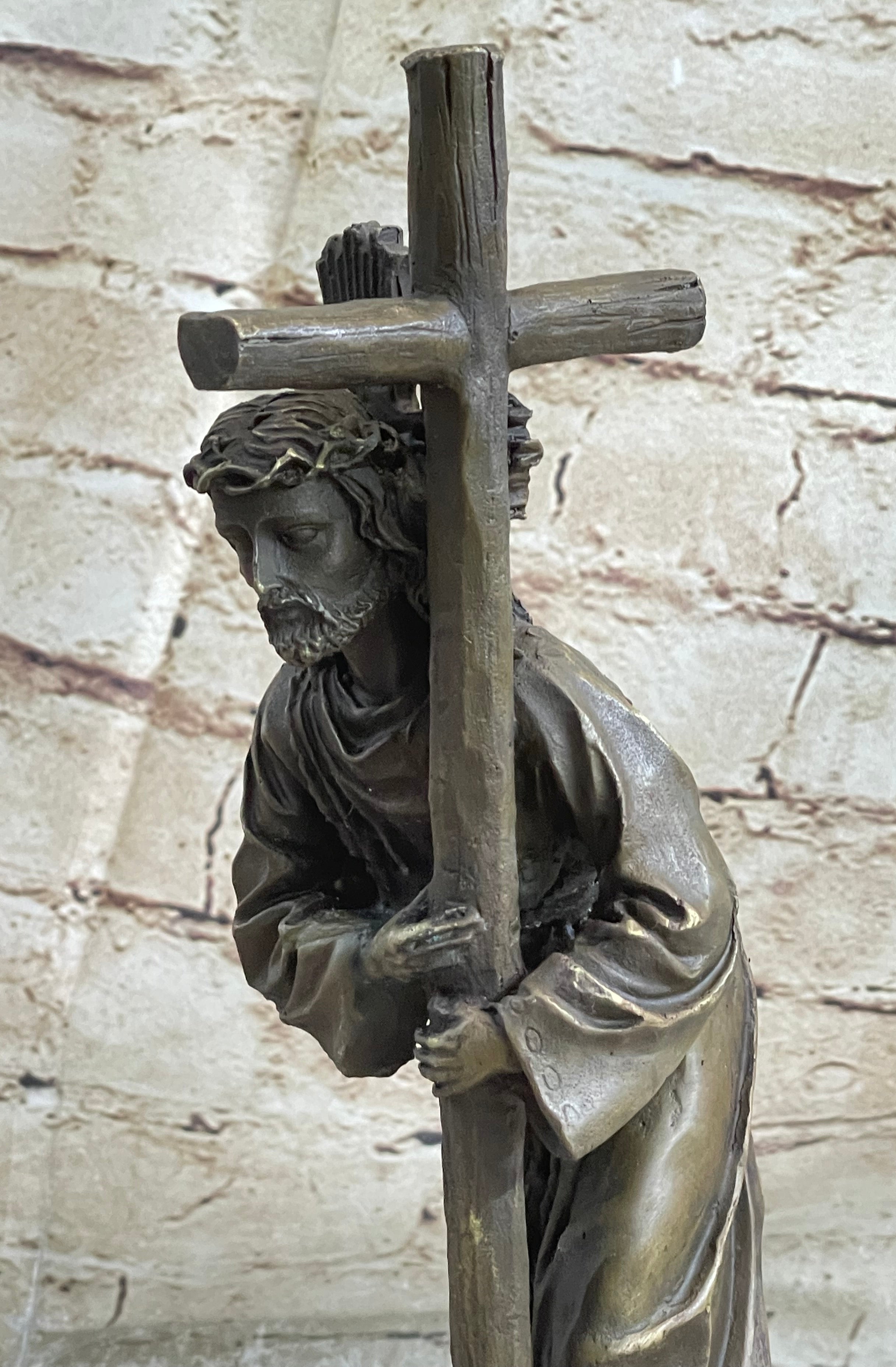 Signed Valli Jesus Christ Forced To Carry Cross Bronze Sculpture